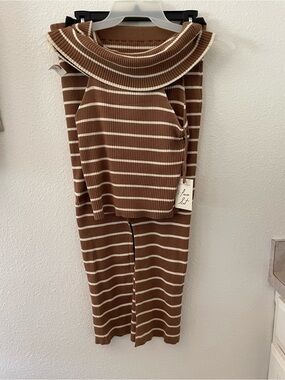 Freshman Brown & Cream Striped Ribbed Knit Two-Piece